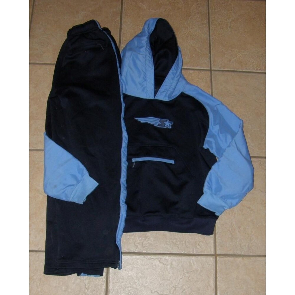 Boys Sz Large Navy Blue Fleece Lined Pants & Hooded Shirt 2 Pc Athletic Outfit